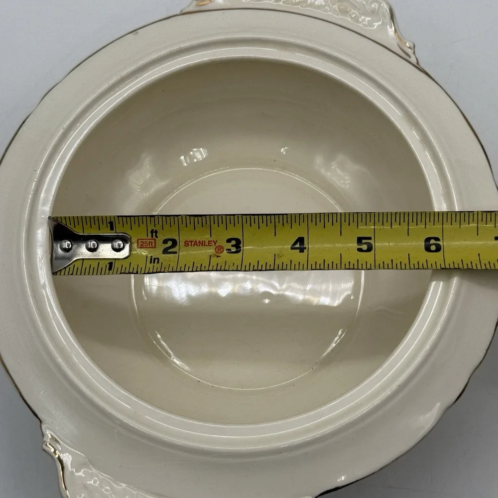 VTG 1940's Crown Potteries Co Covered Dish‎ - Vegetable Bowl - Gold Trim -